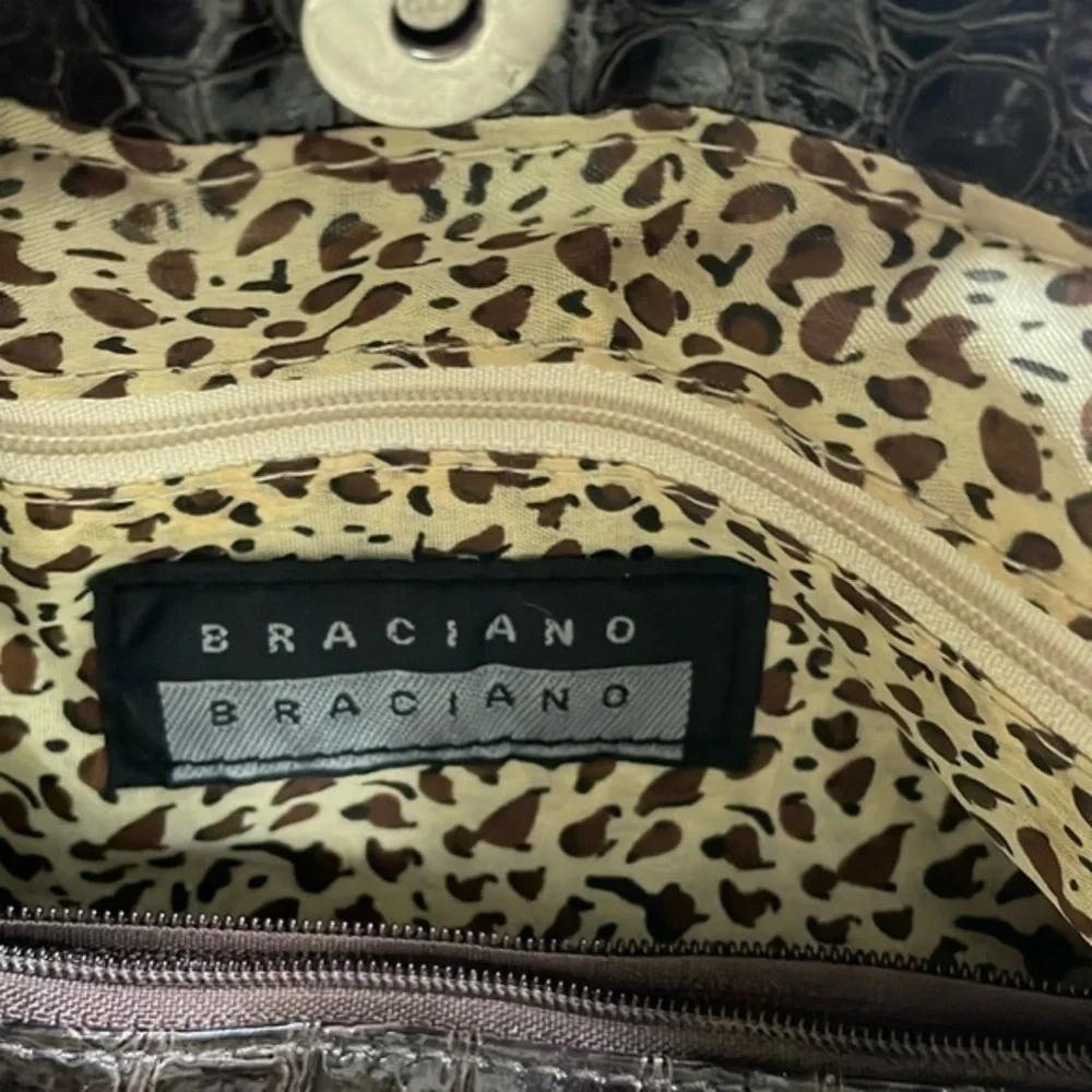 Braciano‎ Croc Embossed Faux Patent Hobo Shoulder Bag Purse Brown Large Glam